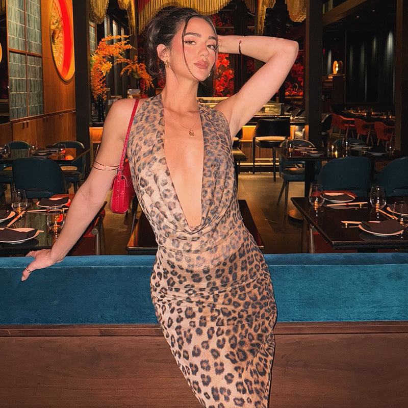 Backless Azari Leopard Maxi Dress